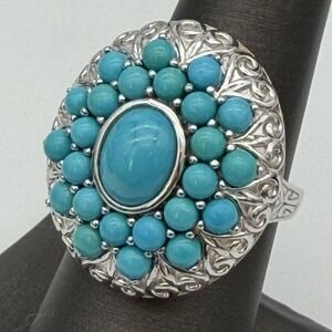 Vtg Sterling Silver Turquoise Cluster Ring QVC Affinity Statement Heavy Sz7